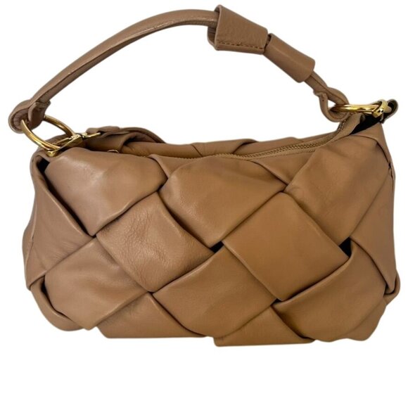 Valentina Fiore Buttery Leather Woven Crossbody Handbag Tan Pink Italy NWOT - Picture 2 of 8